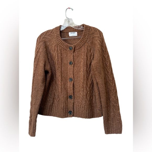 Old Navy Wool Blend Cable Knit Cardigan Sweater Brown Large - Picture 1 of 10